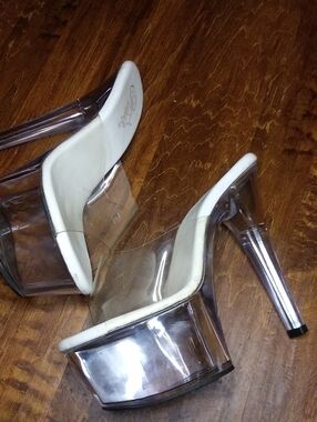 Pleaser Clear Platform Mule with White Trim